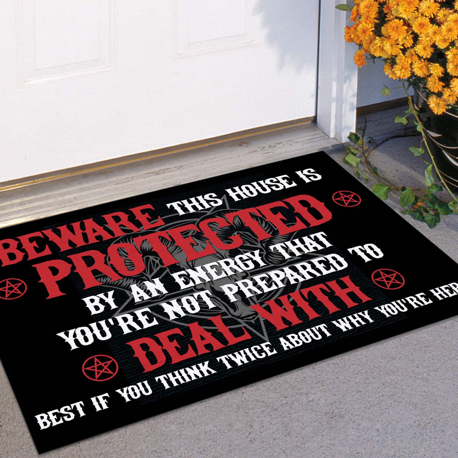 4VT. Satan Beware This House Is Protected Doormat mockup 11