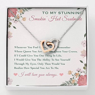 To My Stunning Smokin' Hot Soulmate Whenever You Feel Overwhelmed Interlocking Hearts Pendant Necklace - Interlocking Hearts Necklace