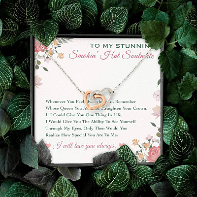 To My Stunning Smokin' Hot Soulmate Whenever You Feel Overwhelmed Interlocking Hearts Pendant Necklace