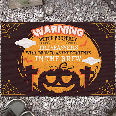 Halloween Decorations Warning Witch Property Trespassers Will Be Used as Ingredients Entrance Doormat