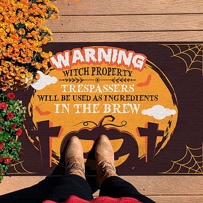 Alternative view of Halloween Decorations Warning Witch Property Trespassers Will Be Used as Ingredients Entrance Doormat