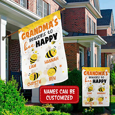 Alternative view of Personalized Grandma with Four Grandkids Names Grandma's Reasons to Be Happy Decorative Garden Flag - House Flag