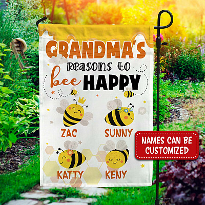 Personalized Grandma with Four Grandkids Names Grandma's Reasons to Be Happy Decorative Garden Flag - House Flag