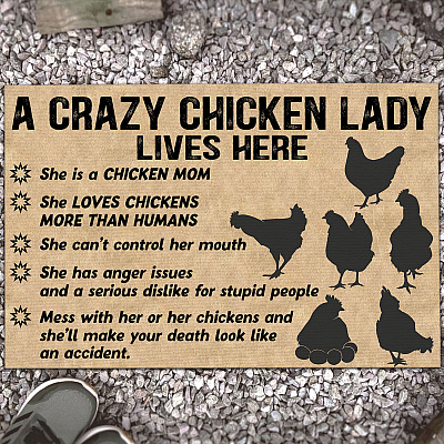 A Crazy Chicken Lady Lives Here She Is a Chicken Mom Crazy Chicken Lady Gifts Entrance Outdoor Decorative Doormat