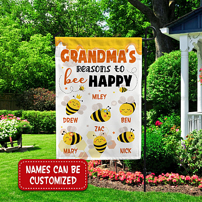 Personalized Grandma with Six Grandkids Names Grandma's Reasons to Be Happy Decorative Garden Flag - House Flag