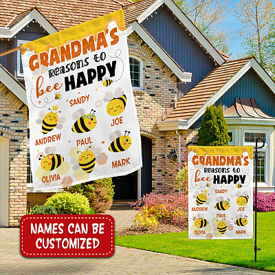 Alternative view of Personalized Grandma with Six Grandkids Names Grandma's Reasons to Be Happy Decorative Garden Flag - House Flag