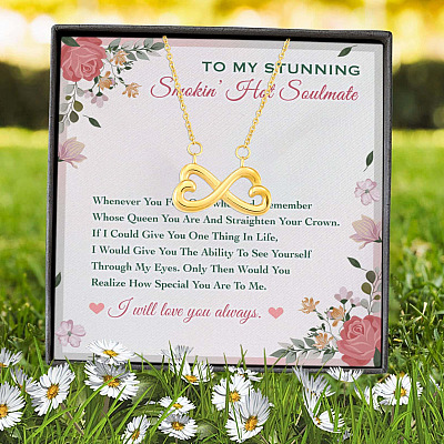 Alternative view of To My Stunning Smokin' Hot Soulmate Whenever You Feel Overwhelmed Infinity Heart Pendant Necklace