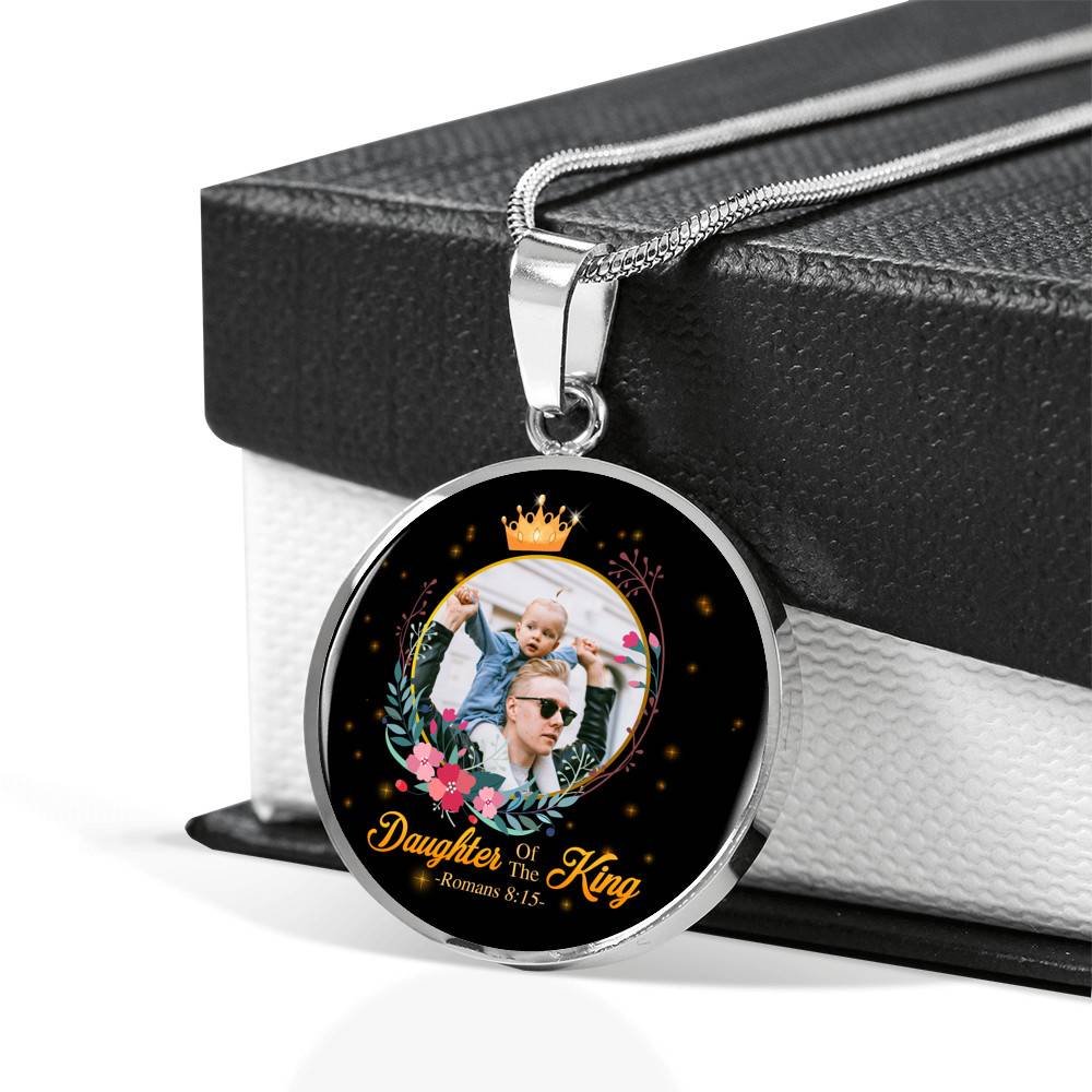 Personalized Photo Daughter of The King Romans 8:15 Circle Pendant Necklace - Bangle