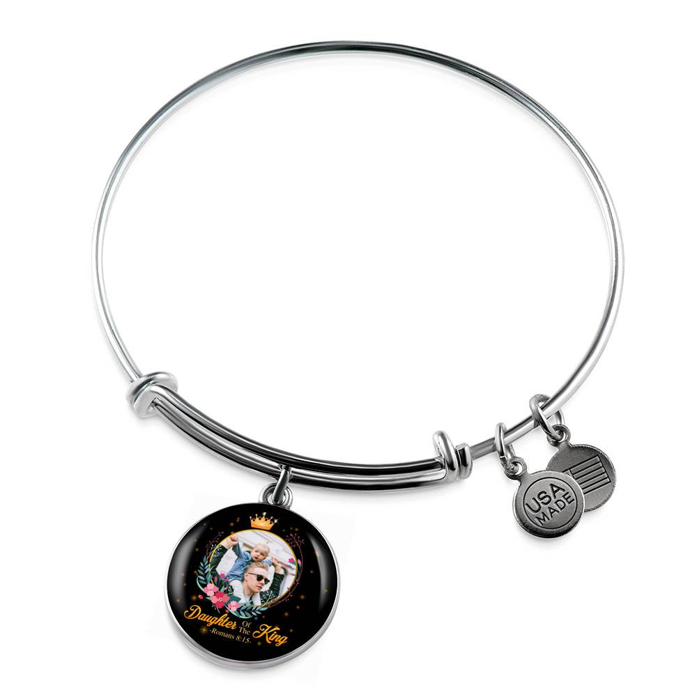 Personalized Photo Daughter of The King Romans 8:15 Circle Pendant Necklace - Bangle