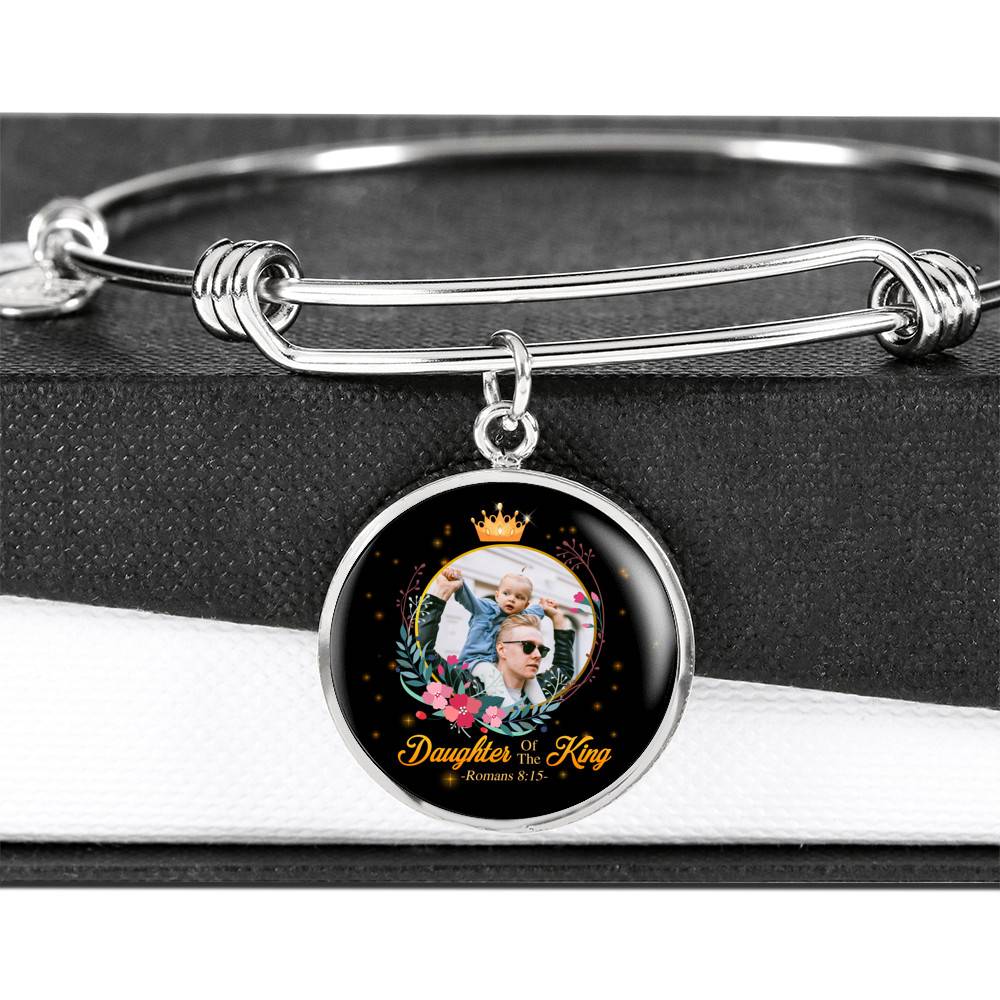 Personalized Photo Daughter of The King Romans 8:15 Circle Pendant Necklace - Bangle