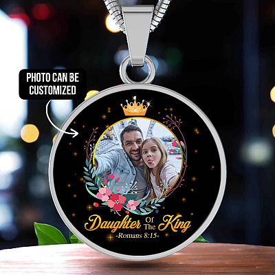 Alternative view of Personalized Photo Daughter of The King Romans 8:15 Circle Pendant Necklace - Bangle