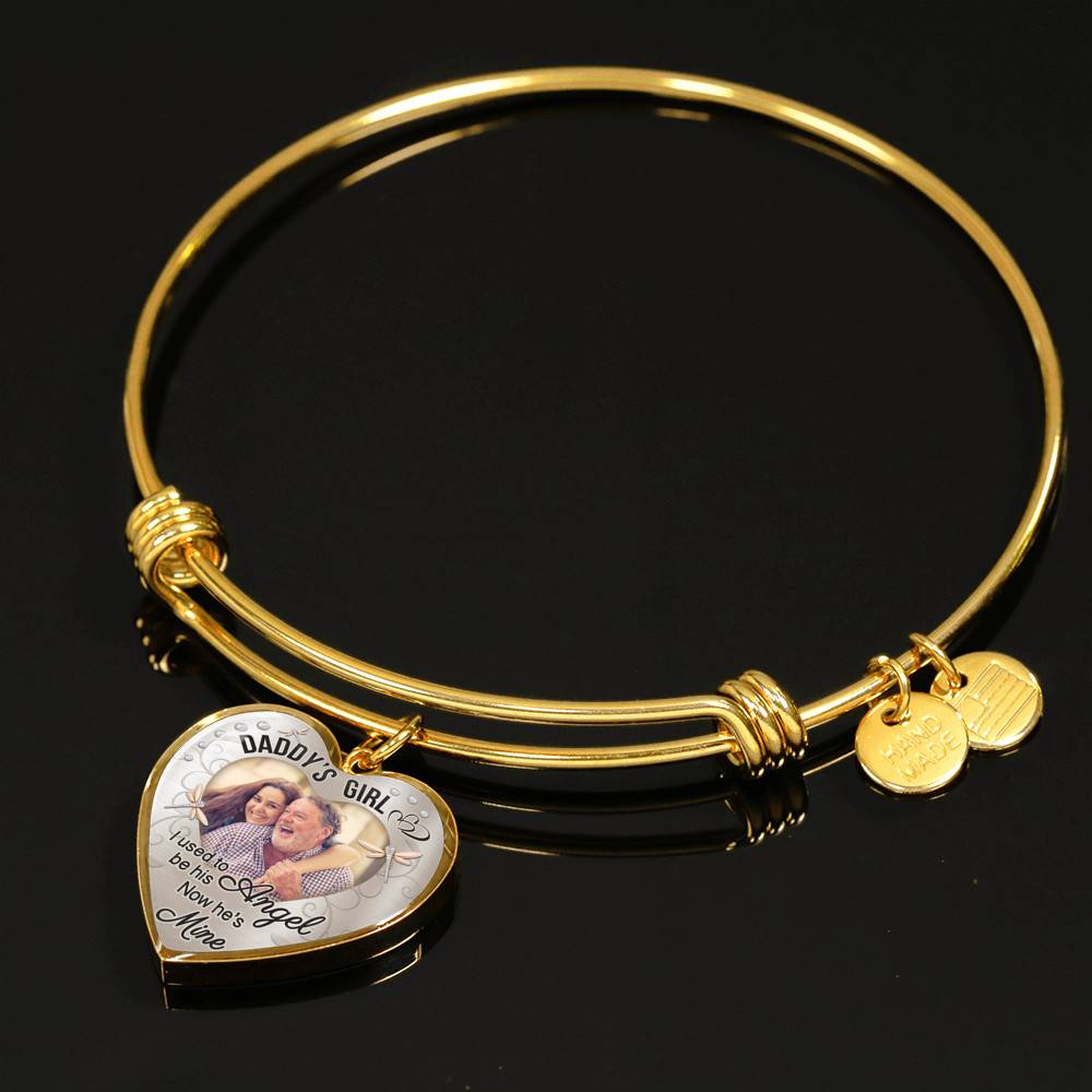 Personalized Photo Daddy's Girl I Used to Be His Angel Now He's Mine Heart Pendant Necklace - Bangle