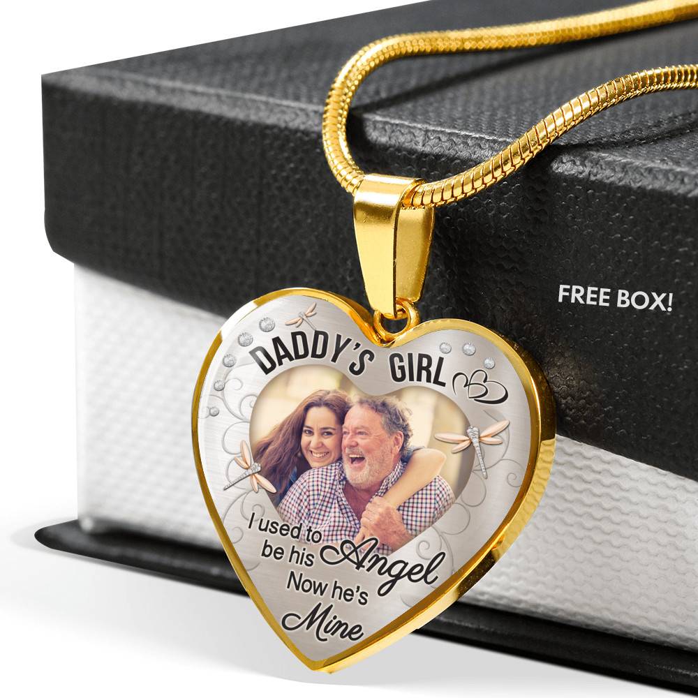 Personalized Photo Daddy's Girl I Used to Be His Angel Now He's Mine Heart Pendant Necklace - Bangle