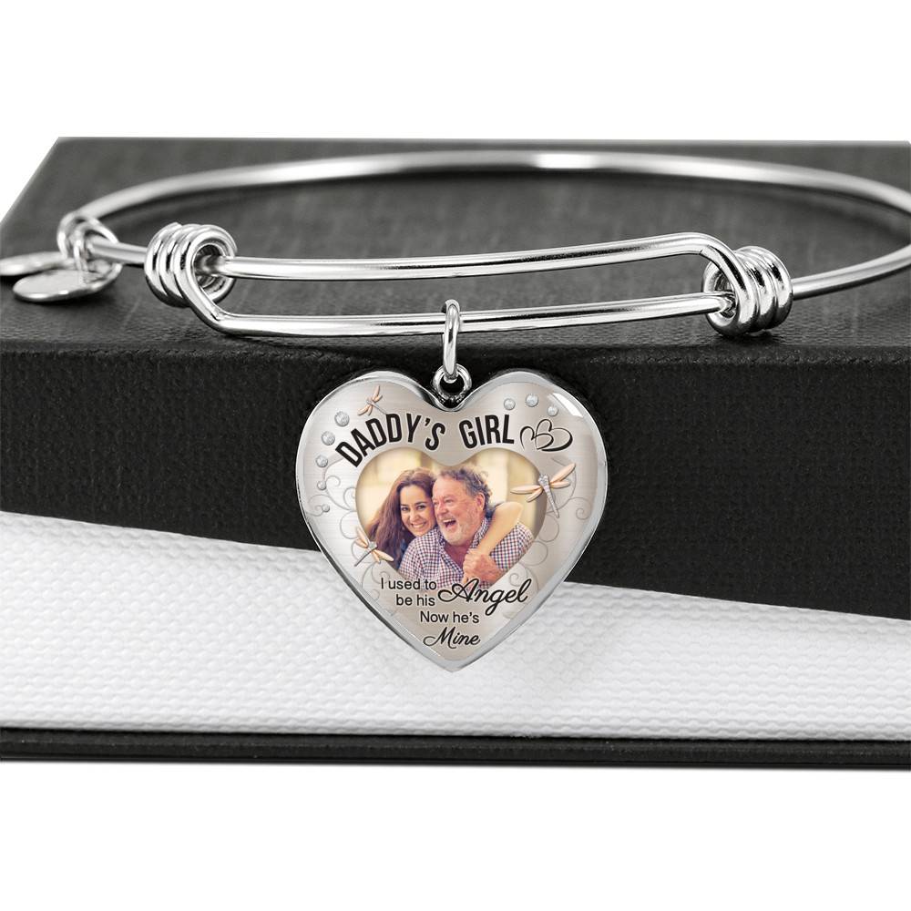 Personalized Photo Daddy's Girl I Used to Be His Angel Now He's Mine Heart Pendant Necklace - Bangle