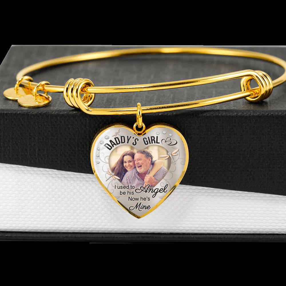 Personalized Photo Daddy's Girl I Used to Be His Angel Now He's Mine Heart Pendant Necklace - Bangle