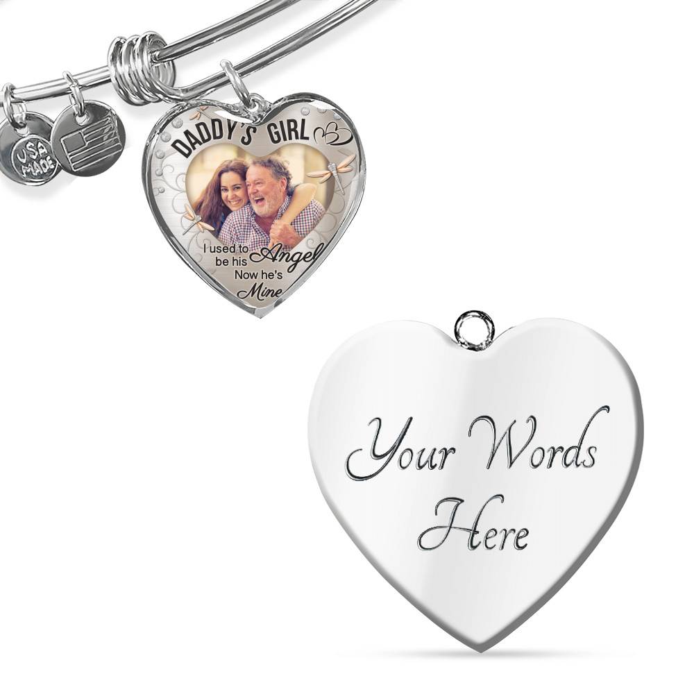 Personalized Photo Daddy's Girl I Used to Be His Angel Now He's Mine Heart Pendant Necklace - Bangle