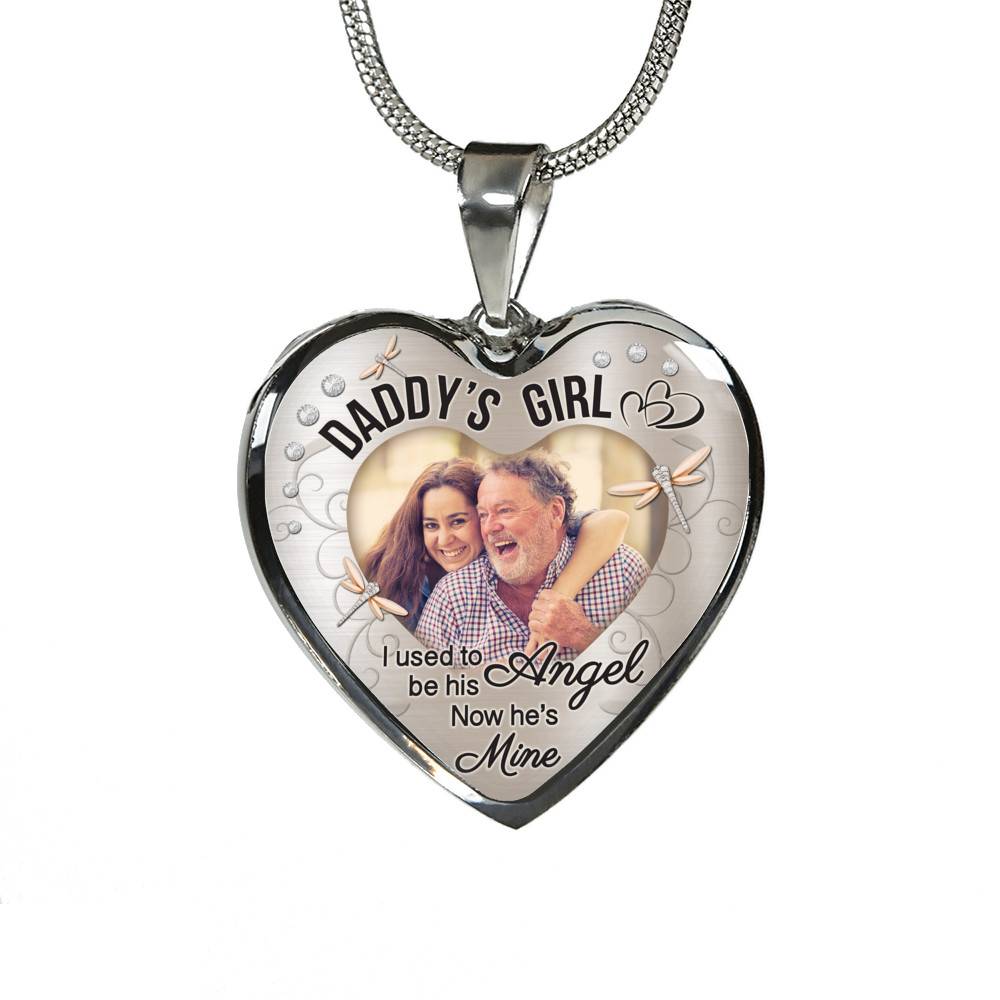 Personalized Photo Daddy's Girl I Used to Be His Angel Now He's Mine Heart Pendant Necklace - Bangle