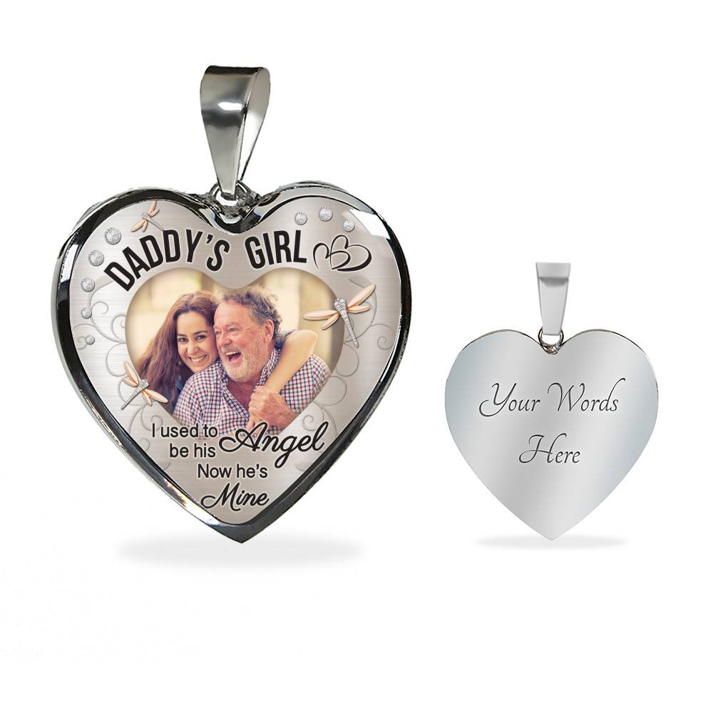 Personalized Photo Daddy's Girl I Used to Be His Angel Now He's Mine Heart Pendant Necklace - Bangle