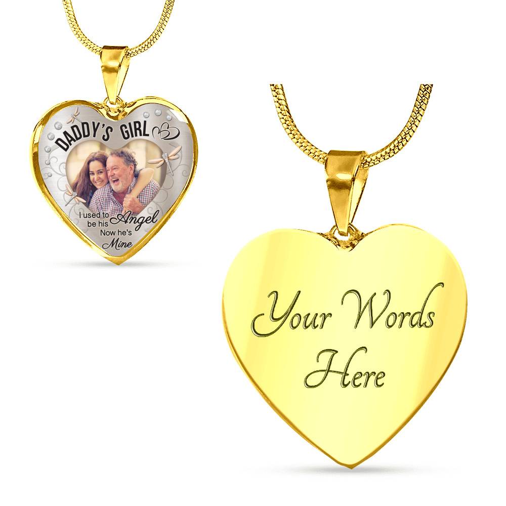 Personalized Photo Daddy's Girl I Used to Be His Angel Now He's Mine Heart Pendant Necklace - Bangle