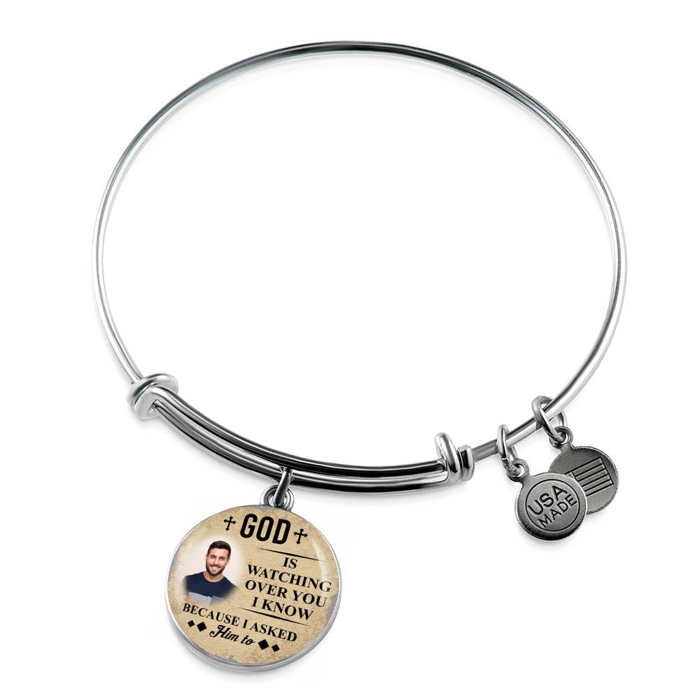 Personalized Photo God Is Watching Over You I Know Because I Asked Him to Circle Pendant Necklace - Bangle