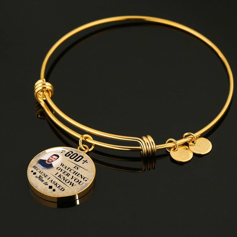 Personalized Photo God Is Watching Over You I Know Because I Asked Him to Circle Pendant Necklace - Bangle