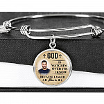 Personalized Photo God Is Watching Over You I Know Because I Asked Him to Circle Pendant Necklace - Bangle