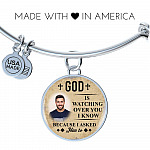 Personalized Photo God Is Watching Over You I Know Because I Asked Him to Circle Pendant Necklace - Bangle