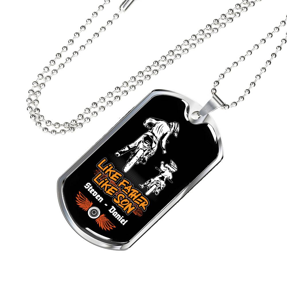 Personalized Like Father Like Son Dirt Bike Dog Tag Pendant Necklace Personalized Like Father Like Son Dirt Bike Dog Tag Pendant Necklace