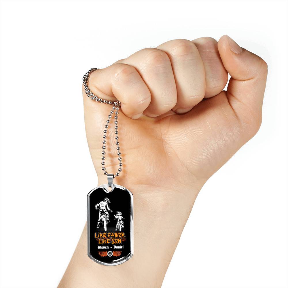 Personalized Like Father Like Son Dirt Bike Dog Tag Pendant Necklace Personalized Like Father Like Son Dirt Bike Dog Tag Pendant Necklace