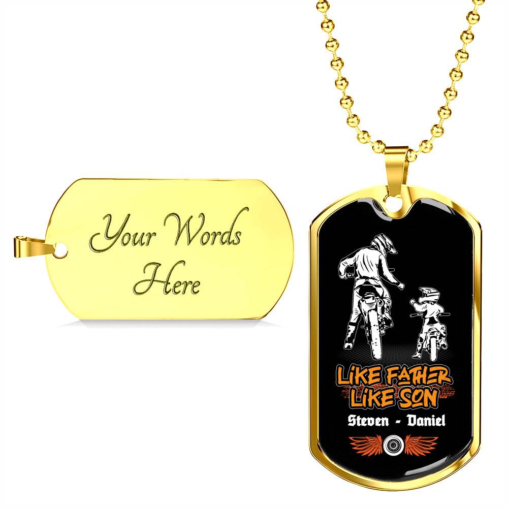 Personalized Like Father Like Son Dirt Bike Dog Tag Pendant Necklace Personalized Like Father Like Son Dirt Bike Dog Tag Pendant Necklace