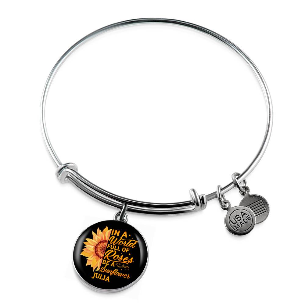 Personalized In A World Full Of Roses Be a Sunflower Circle Pendant Necklace - Bangle