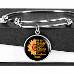 Personalized In A World Full Of Roses Be a Sunflower Circle Pendant Necklace - Bangle