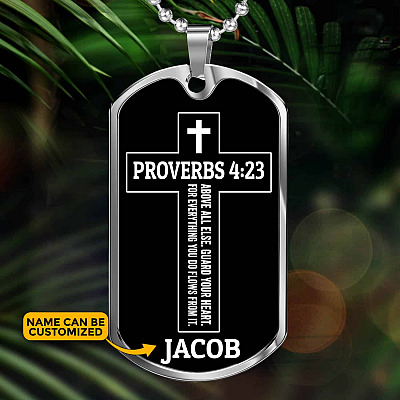 Alternative view of Personalized Proverbs 4:23 Above All Else Guard Your Heart for Everything You Do Dog Tag Pendant Necklace