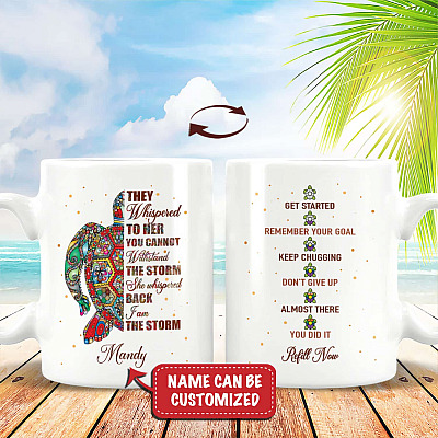 Alternative view of Personalized They Whispered To Her You Cannot Withstand The Storm Turtle Double-Sided Ceramic Coffee Mug