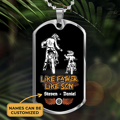 Alternative view of Personalized Like Father Like Son Dirt Bike Dog Tag Pendant Necklace