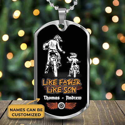 Personalized Like Father Like Son Dirt Bike Dog Tag Pendant Necklace