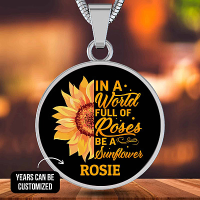 Alternative view of Personalized In A World Full Of Roses Be a Sunflower Circle Pendant Necklace - Bangle