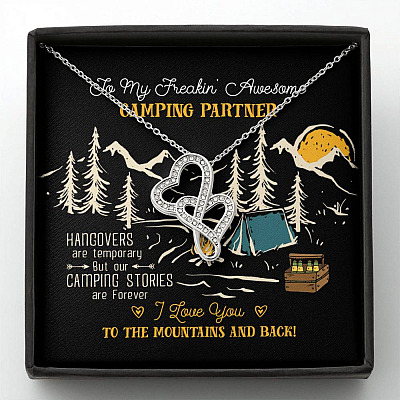 To My Freakin' Awesome Camping Partners Our Camping Stories Are Forever Double Hearts Necklace - Camper Gifts - Double Hearts Necklace