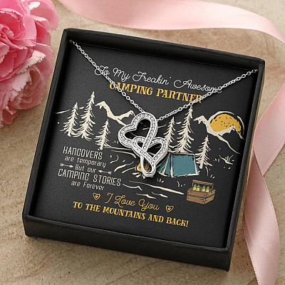 To My Freakin' Awesome Camping Partners Our Camping Stories Are Forever Double Hearts Necklace - Camper Gifts