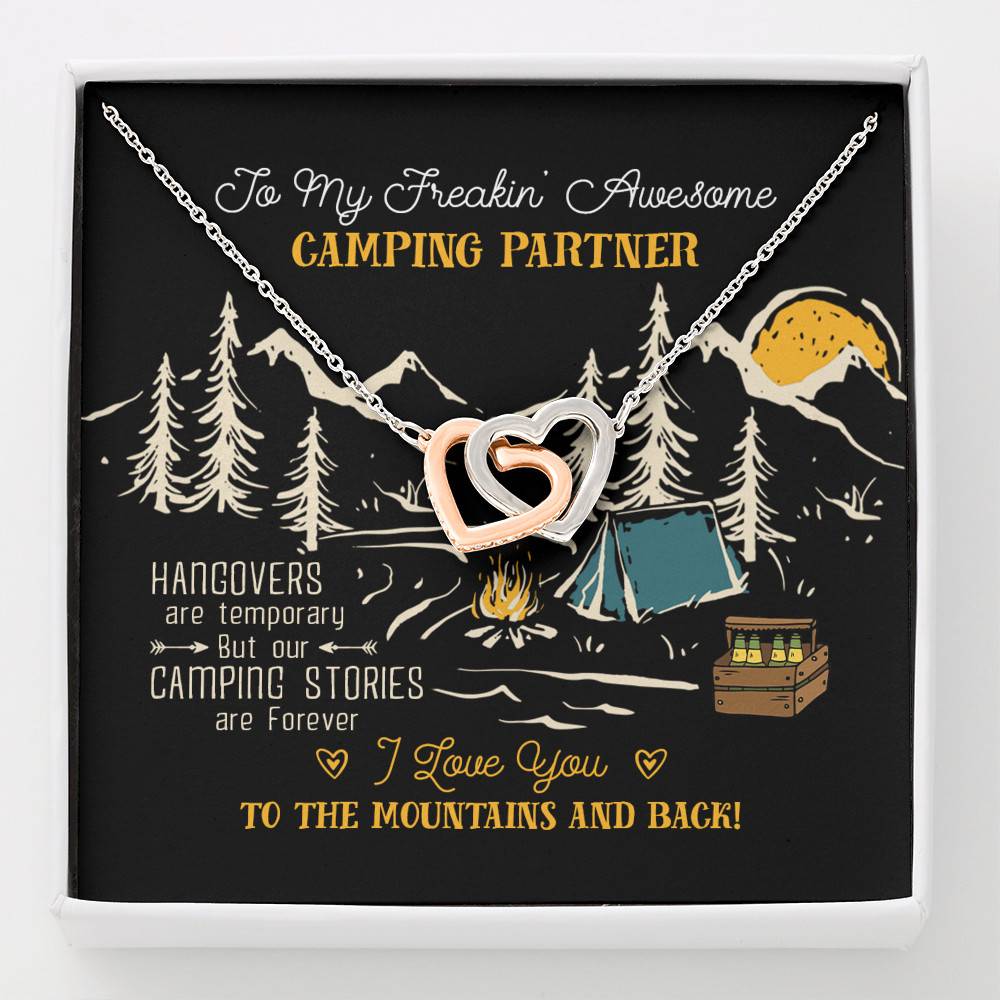 To My Freakin' Awesome Camping Partners Our Camping Stories Are Forever Interlocking Hearts Pendant Necklace - Interlocking Hearts Necklace