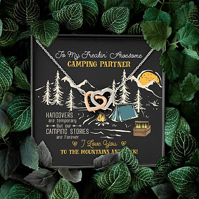 To My Freakin' Awesome Camping Partners Our Camping Stories Are Forever Interlocking Hearts Pendant Necklace