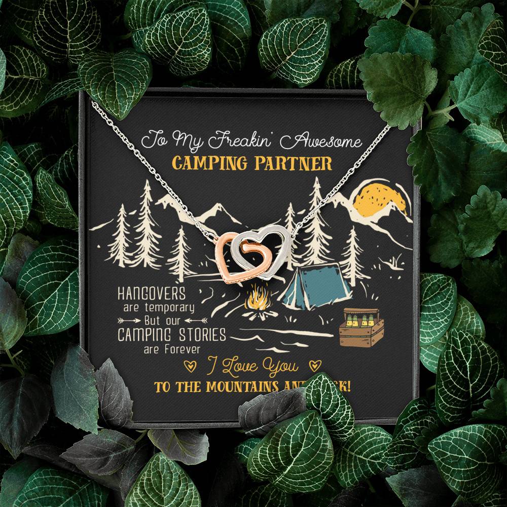 To My Freakin' Awesome Camping Partners Our Camping Stories Are Forever Interlocking Hearts Pendant Necklace