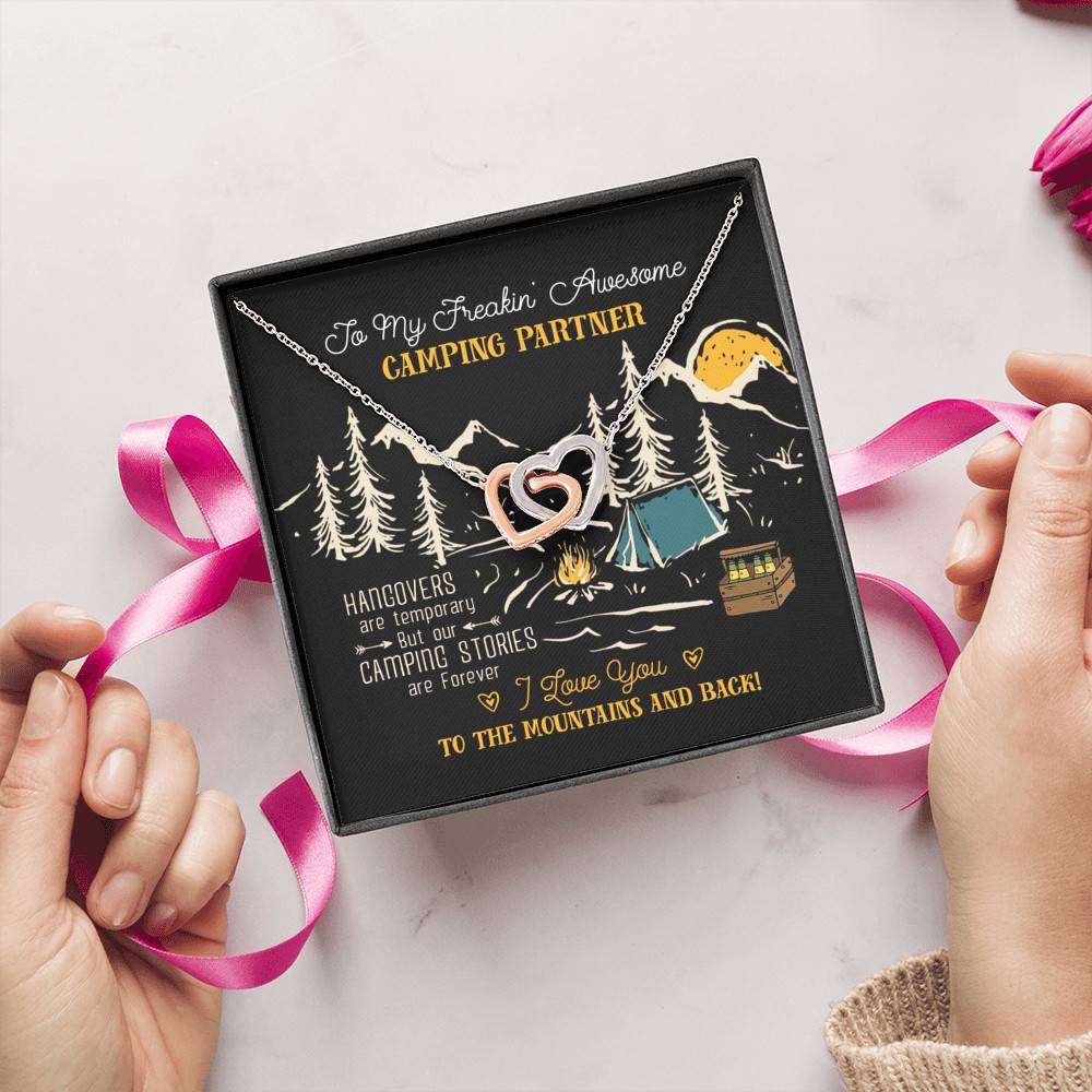 To My Freakin' Awesome Camping Partners Our Camping Stories Are Forever Interlocking Hearts Pendant Necklace