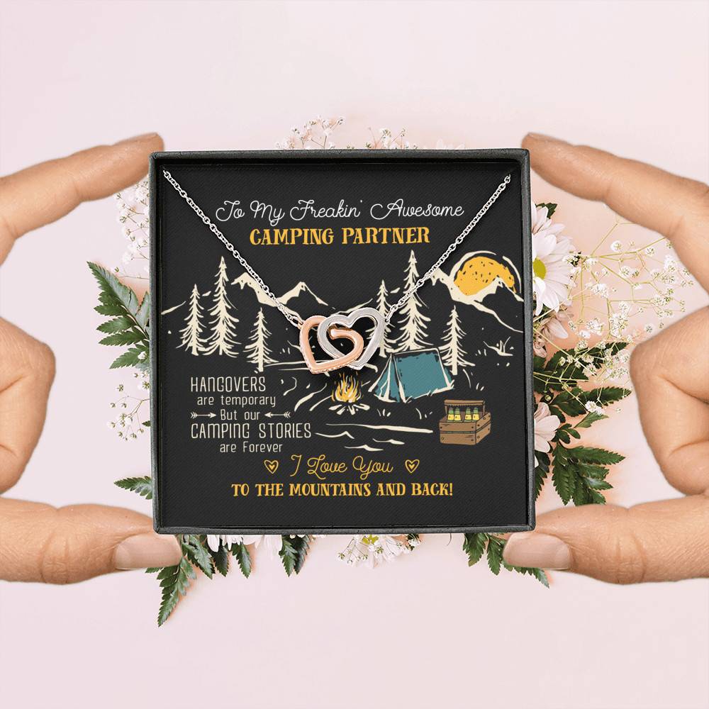 To My Freakin' Awesome Camping Partners Our Camping Stories Are Forever Interlocking Hearts Pendant Necklace