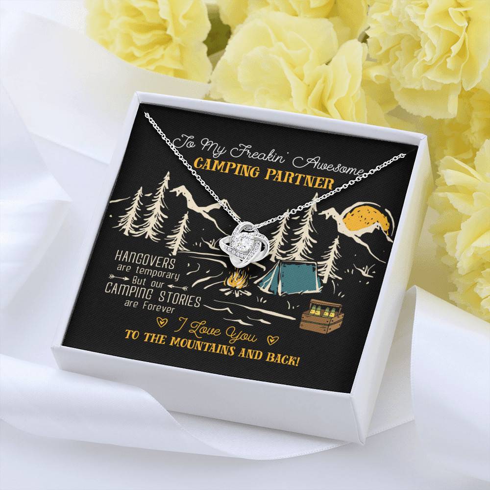 To My Freakin' Awesome Camping Partners Our Camping Stories Are Forever Love Knot Necklace - Camper Gifts To My Freakin' Awesome Camping Partners Our Camping Stories Are Forever Love Knot Necklace - Camper Gifts
