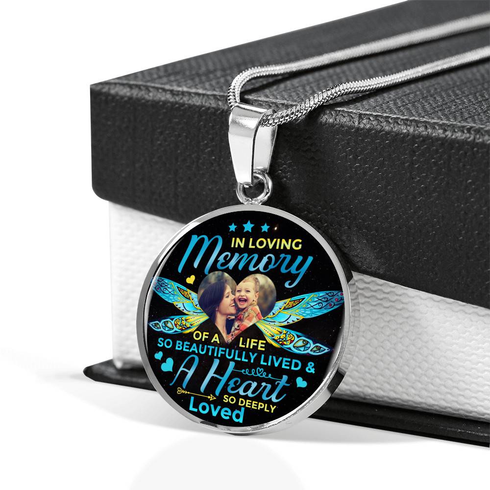 Personalized Photo In Loving Memory Of A Life So Beautiful Lived Circle Pendant Necklace