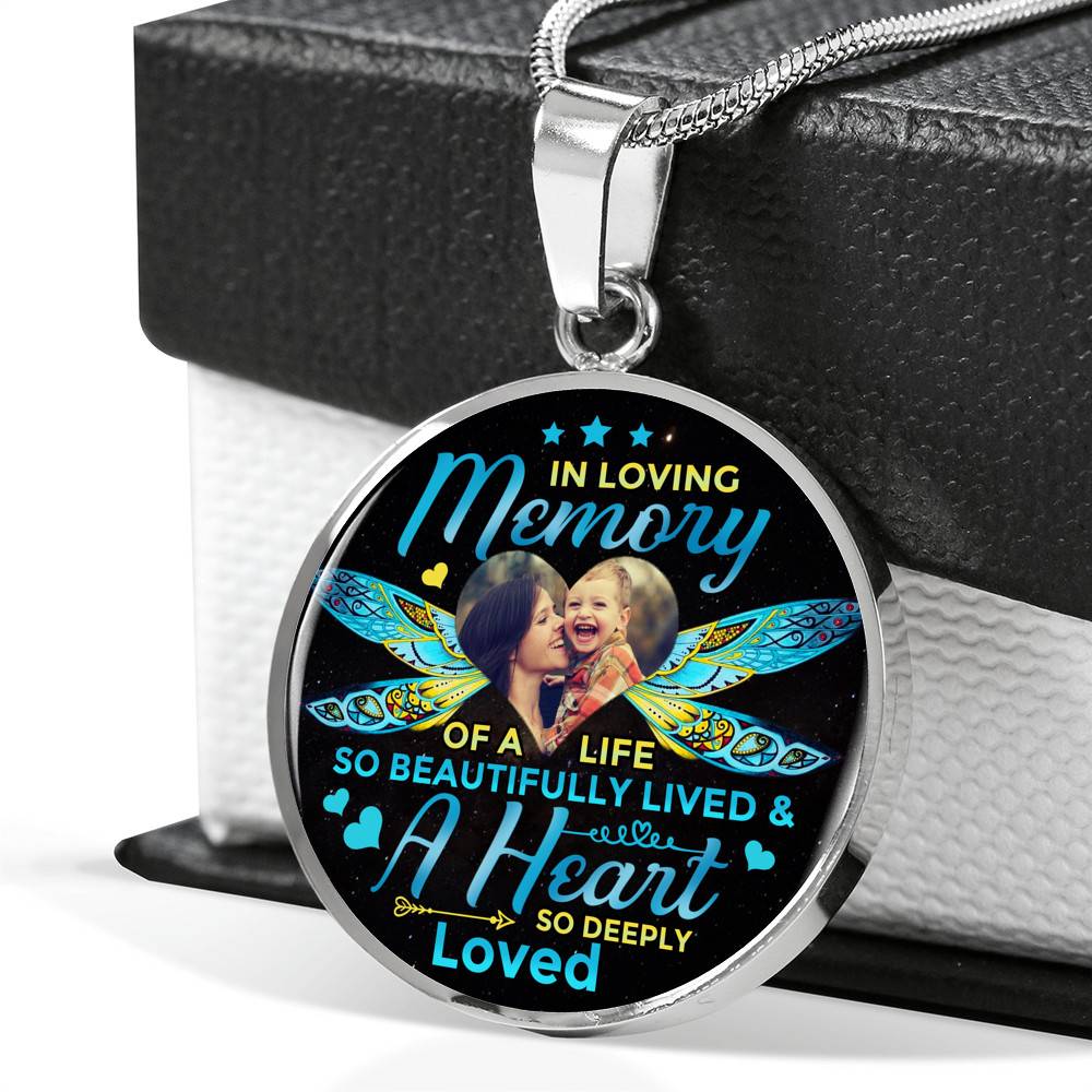 Personalized Photo In Loving Memory Of A Life So Beautiful Lived Circle Pendant Necklace