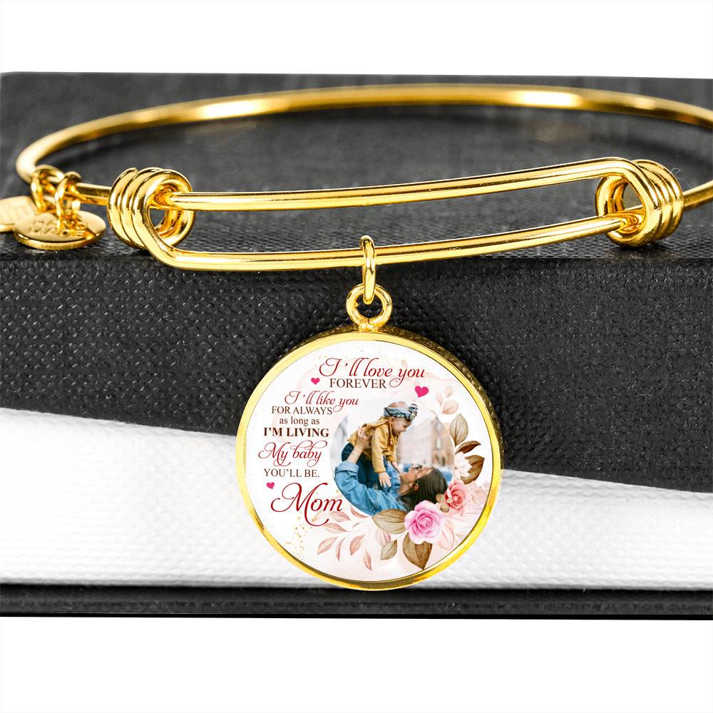 Personalized Photo I'll Love You Forever I'll Like You for Always From Mom Circle Pendant Necklace