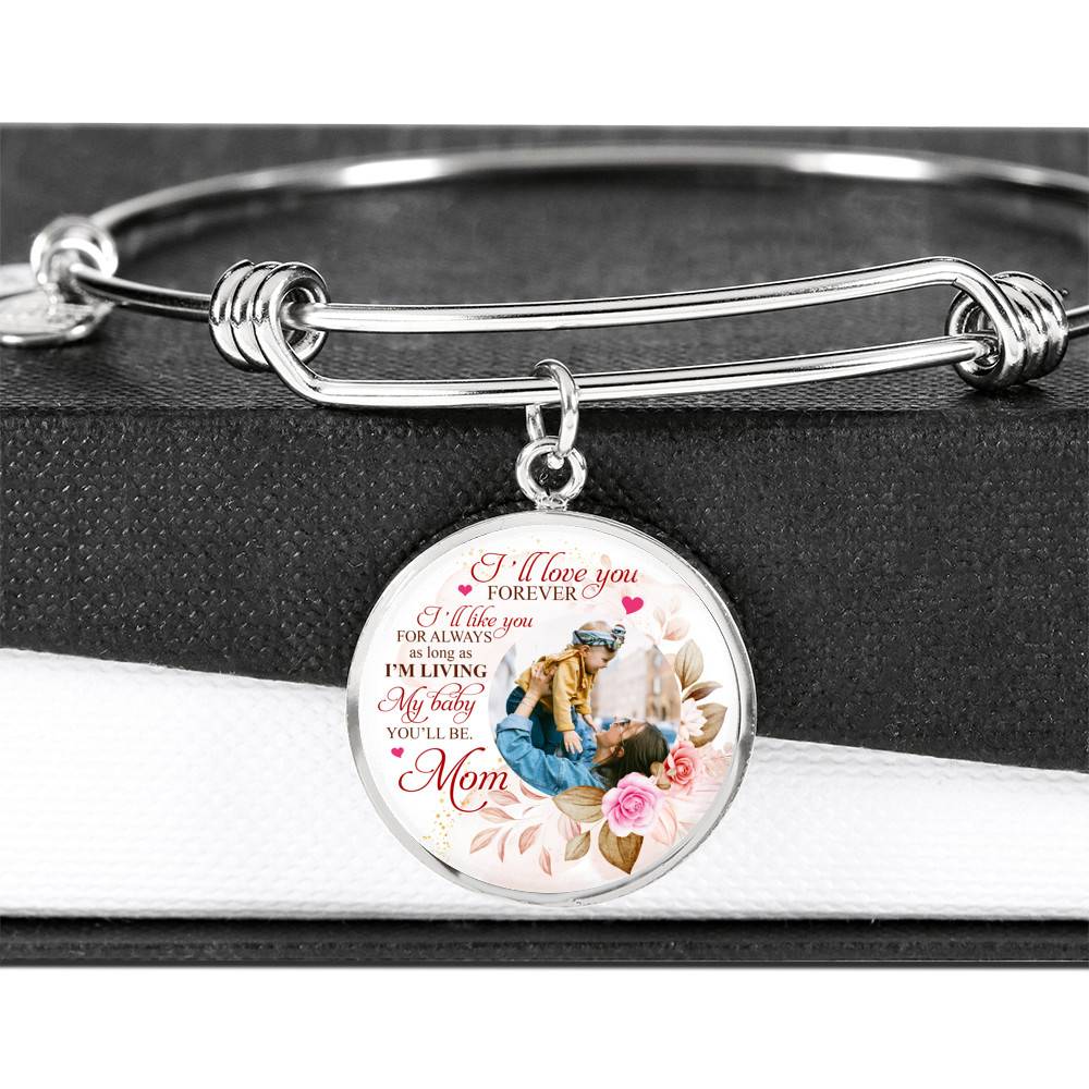 Personalized Photo I'll Love You Forever I'll Like You for Always From Mom Circle Pendant Necklace