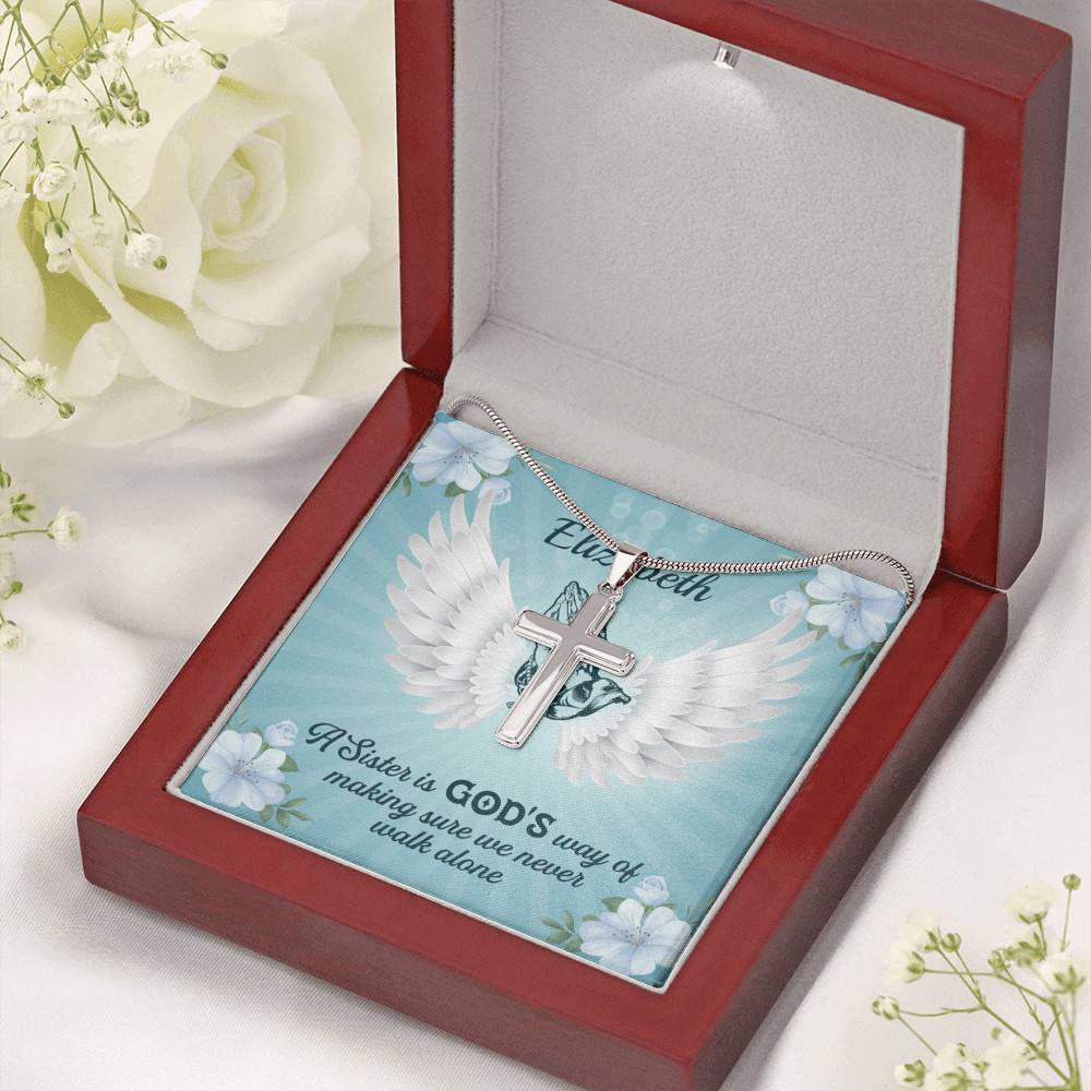 Personalized A Sister Is God's Way Of Making Sure We Never Walk Alone Artisan Crafted Cross Necklace